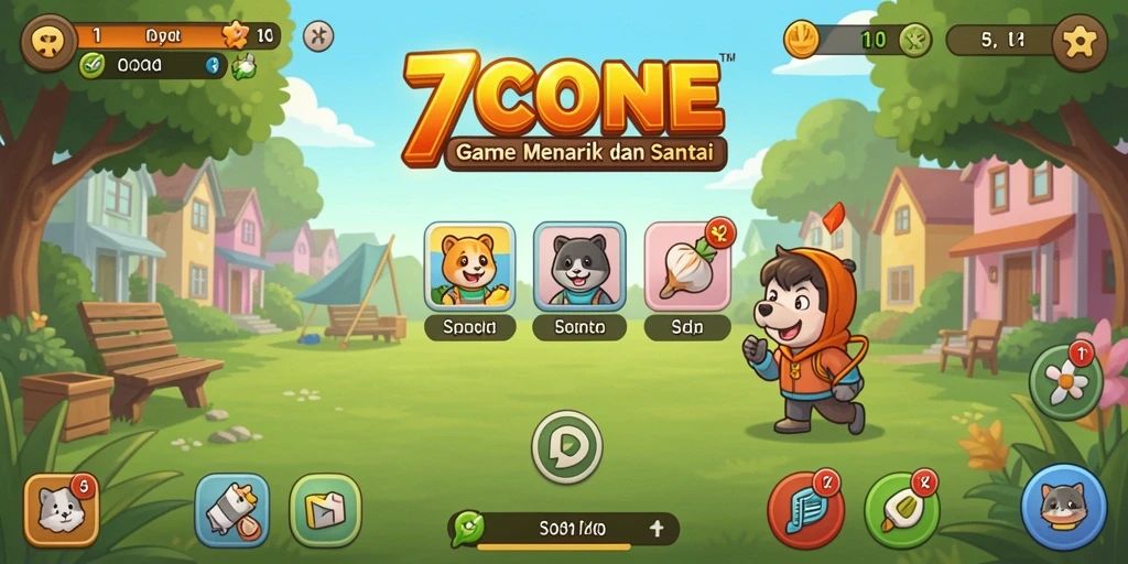 Screenshot utama 7CONE menampilkan karakter Idle mengumpulkan sumber daya.