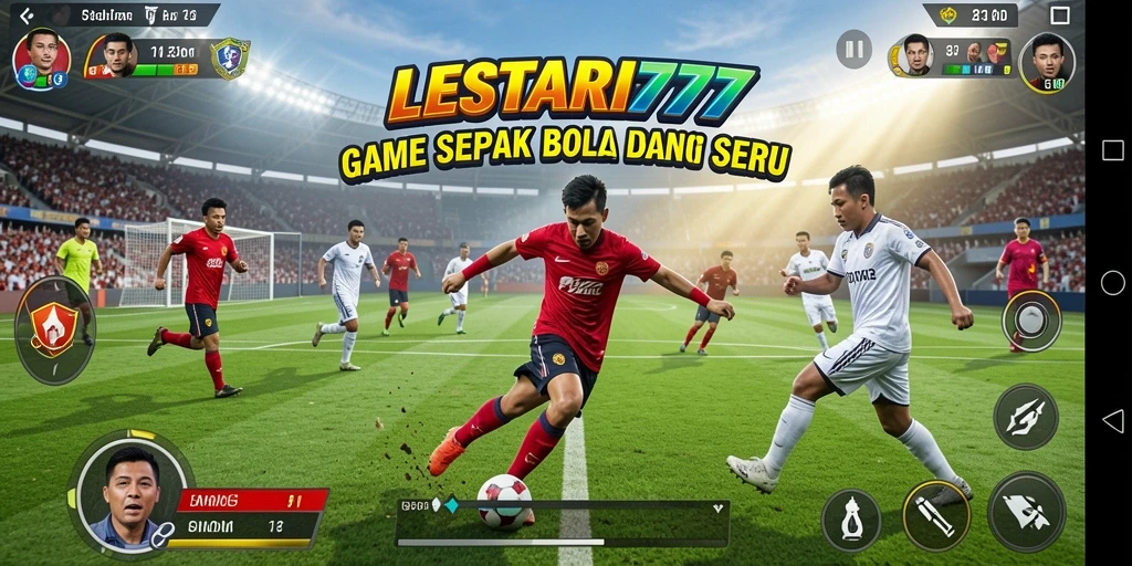 Screenshot gameplay LESTARI777 menampilkan aksi seru di lapangan sepak bola.