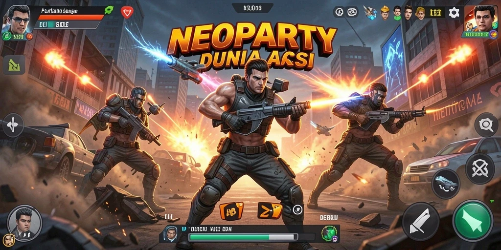 Tampilan gameplay seru NEOPARTY dengan aksi pertarungan yang mendebarkan.