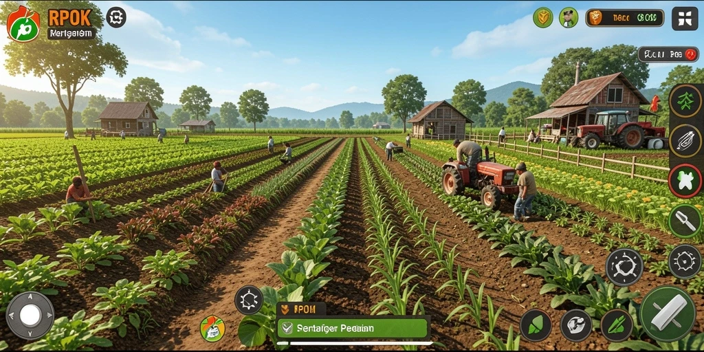 Tampilan gameplay RPOK yang menampilkan ladang yang subur.