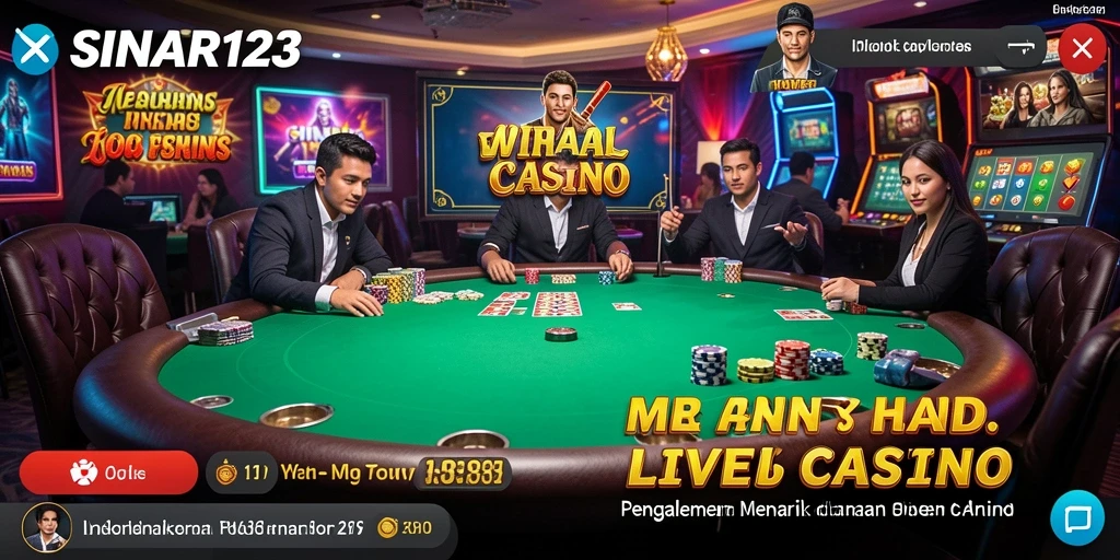 Screenshot utama SINAR123 menampilkan dealer langsung yang ramah dalam permainan Live Casino.