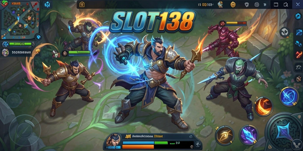 Screenshot SLOT138 menampilkan aksi seru dalam arena MOBA.