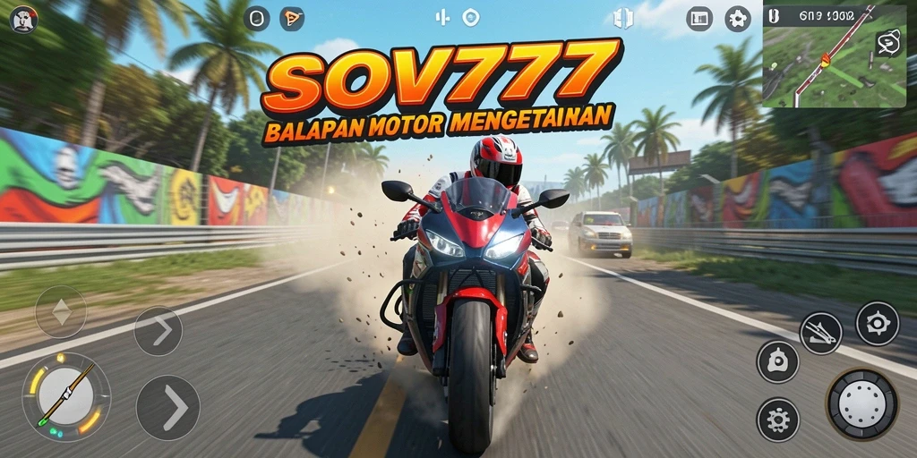 Tampilan gameplay SOV777 menampilkan aksi balapan motor yang mendebarkan.