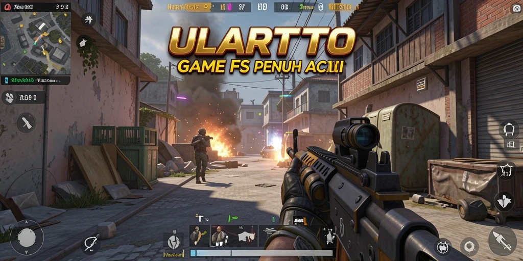 Tampilan gameplay ULARTOTO dengan pertempuran epik FPS.